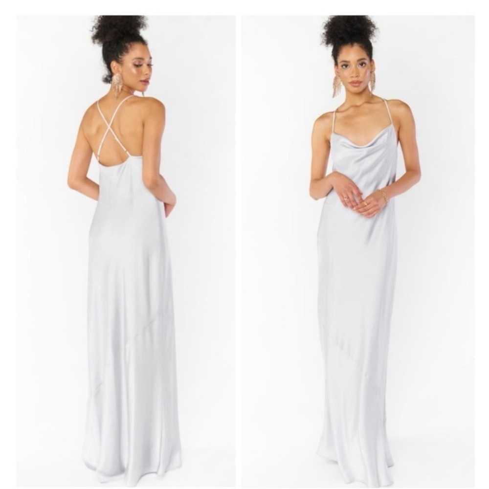 SHOW ME YOUR MUMU Tuscany Maxi Slip Dress Silver Luxe Satin Size XS NWT